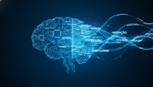 Conceito visual de inteligência artificial gerando texto automaticamente
